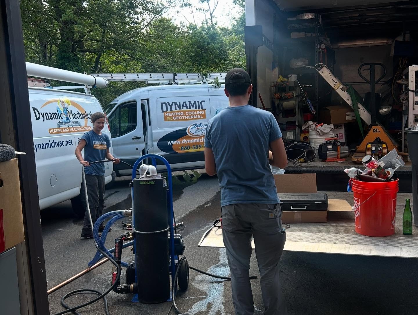 Dynamic Heating, Cooling & Geothermal team finishing up work
